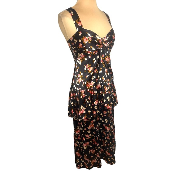 A.L.C x BARNEYS NEW YORK black multicolor silk floral tiered midi dress size 6 - Picture 4 of 10